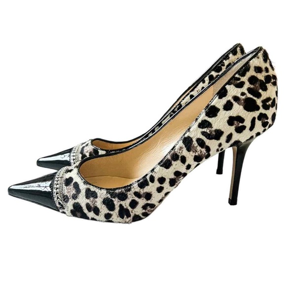 SOLD !!!! Jimmy Choo Leopard Print Pony Hair Chain Pumps Heels size 38 - Picture 4 of 12